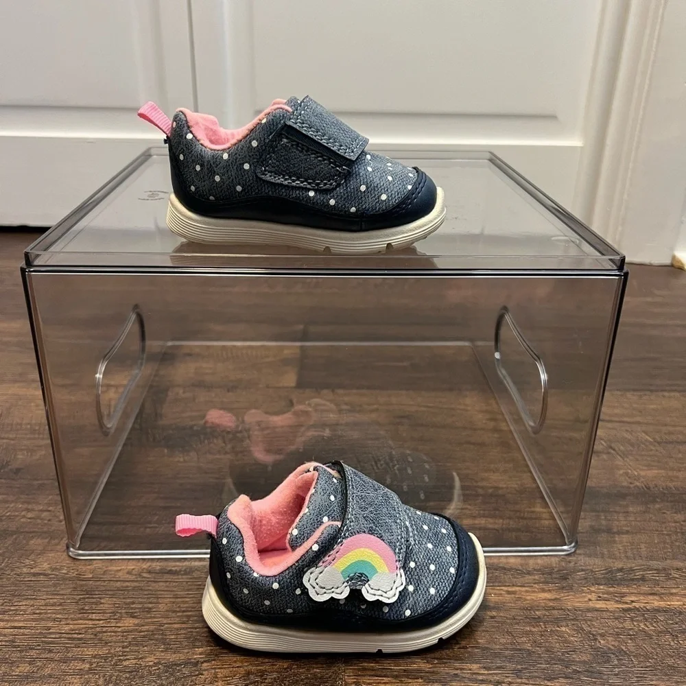 Carter Size 2 Baby Girls Blue Polka Dot Rainbow Sneakers